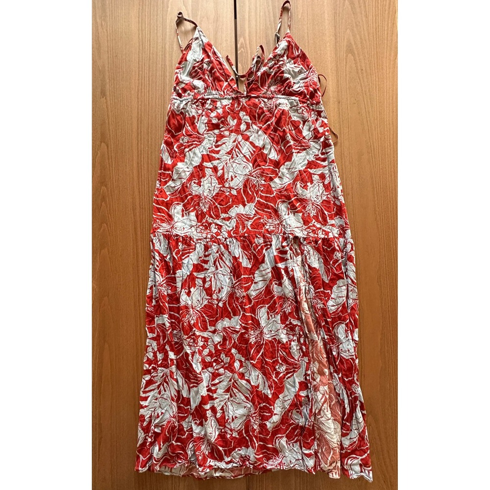 L*Space Victoria 2 Piece Red Tropical Floral Maxi Dress XL Adjustable Waist Slit